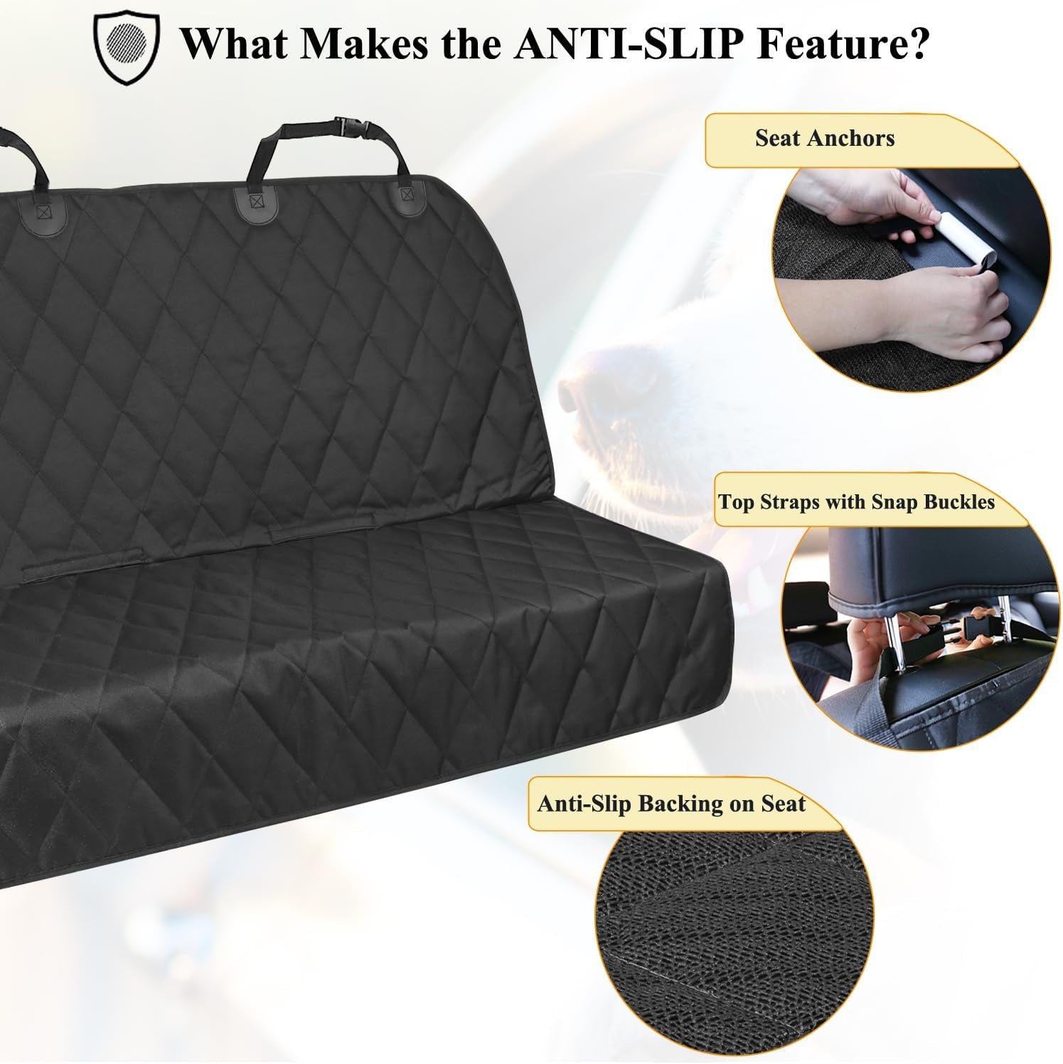Dog Seat Covers, Dog Backseat Rear Cover Pet Car Bench Back Protectors with Anti-Slip Backing for Most Cars, Black, 46" L * 52" W