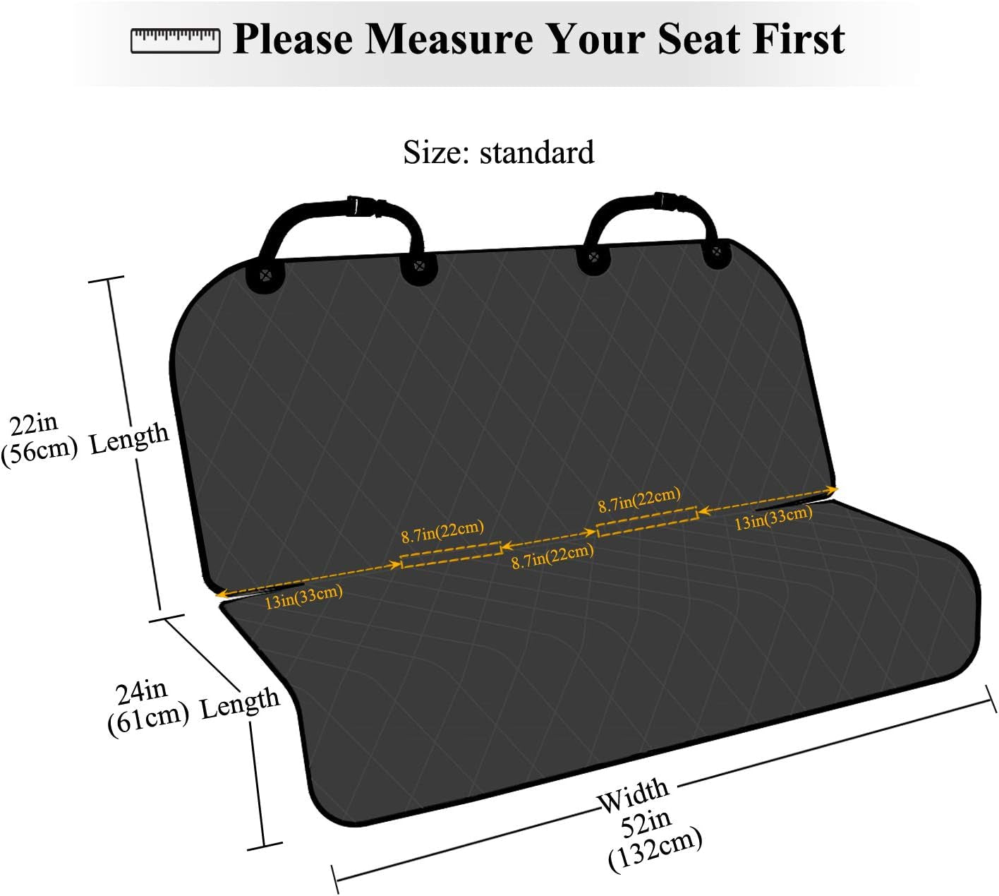 Dog Seat Covers, Dog Backseat Rear Cover Pet Car Bench Back Protectors with Anti-Slip Backing for Most Cars, Black, 46" L * 52" W