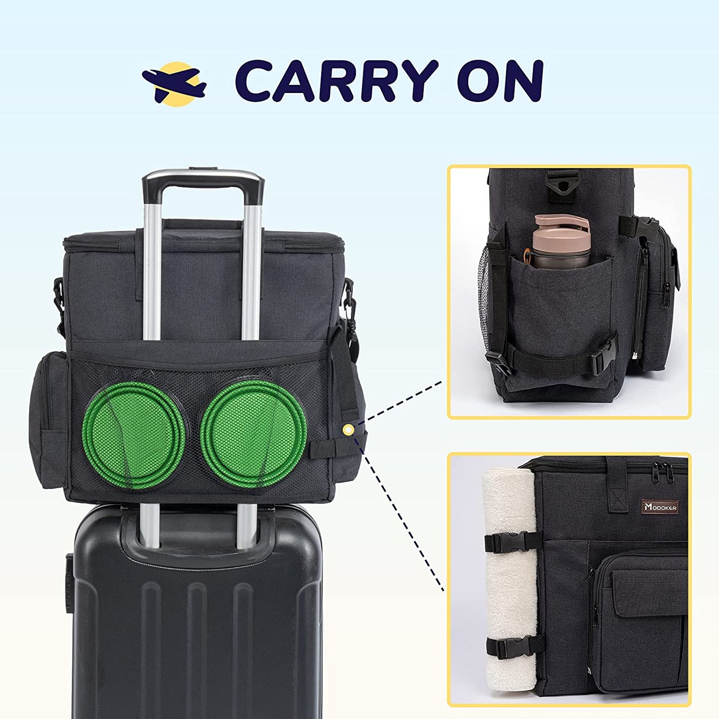 Dog Travel Bag with 2 Collapsible Dog Bowls, 1 Dog Backpack, Airline Approved Pet Travel Bagorganizer for Supplies & Accessories, 2 Travel Dog Food Container, Black