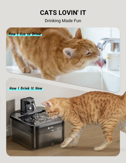 2.5L Wireless Cat Water Fountain Battery Operated Automatic Pet Water Fountain with Motion Sensor Dog Water Dispenser