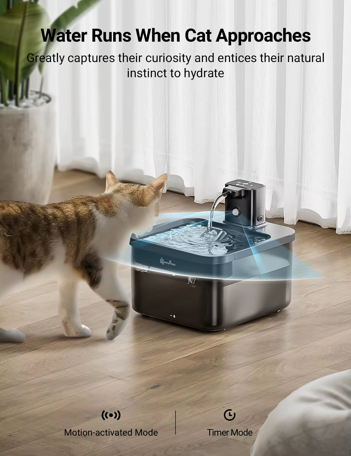 2.5L Wireless Cat Water Fountain Battery Operated Automatic Pet Water Fountain with Motion Sensor Dog Water Dispenser