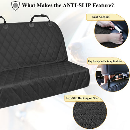 Dog Seat Covers, Dog Backseat Rear Cover Pet Car Bench Back Protectors with Anti-Slip Backing for Most Cars, Black, 46" L * 52" W