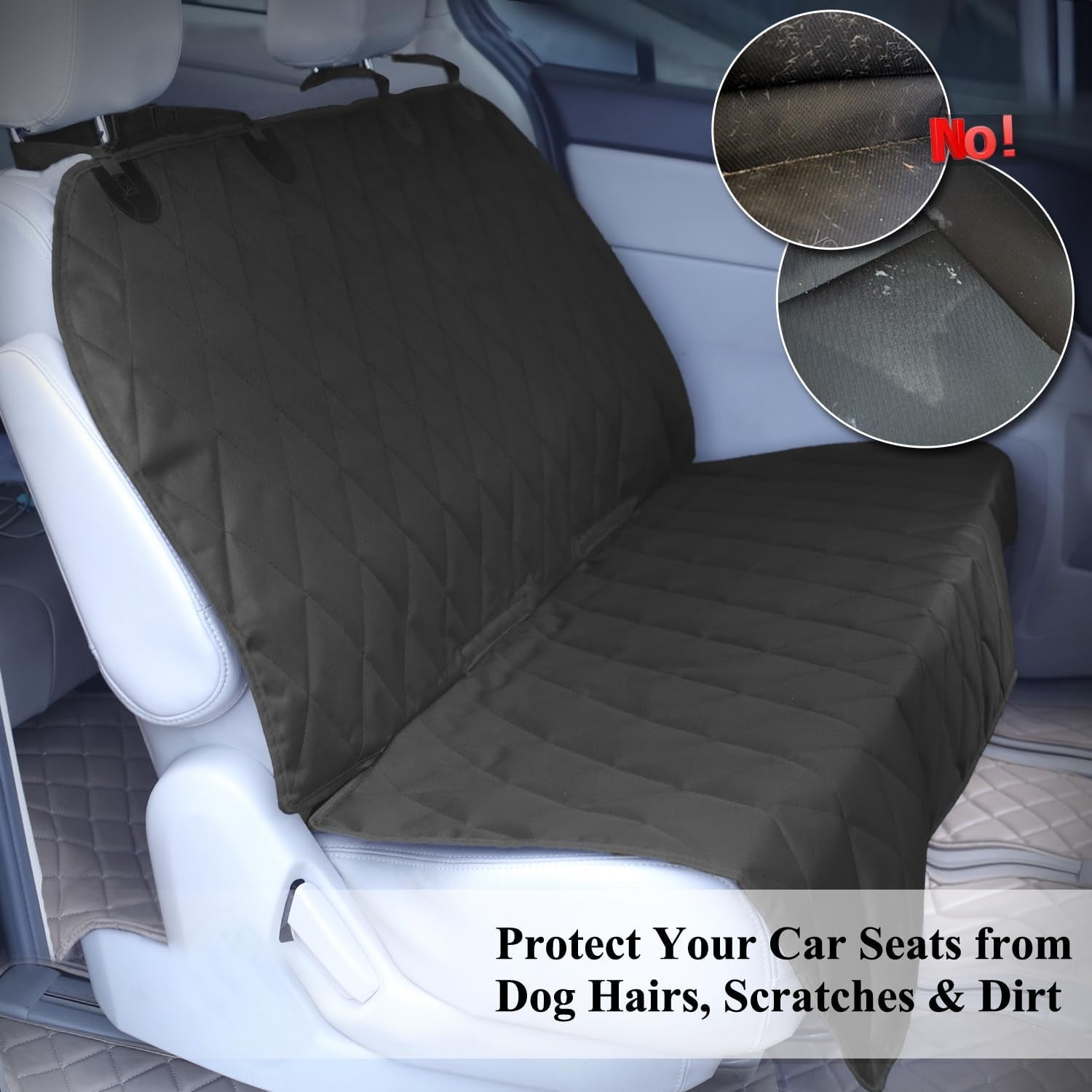 Dog Seat Covers, Dog Backseat Rear Cover Pet Car Bench Back Protectors with Anti-Slip Backing for Most Cars, Black, 46" L * 52" W